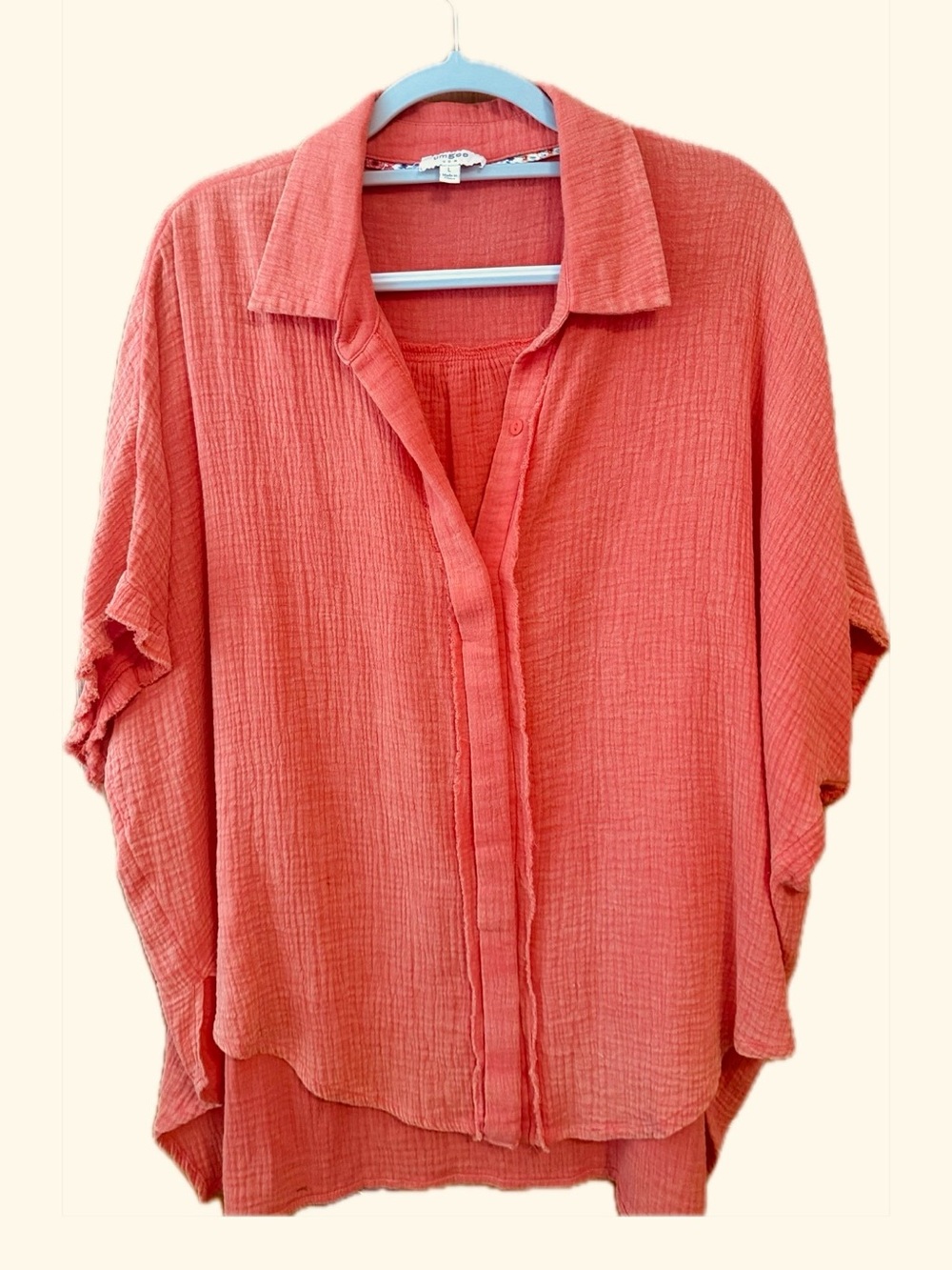 Umgee Coral Button-Front Gauze Tunic